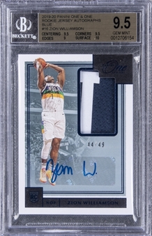 2019/20 Panini "One and One" #RJA-ZWL Zion Williamson Signed Game Used Rookie Patch Card (#44/49) - BGS GEM MT 9.5/BGS 10